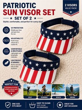 Patriotic Sun Visor Set - Red, White & Blue (Set of 2) UNISEX